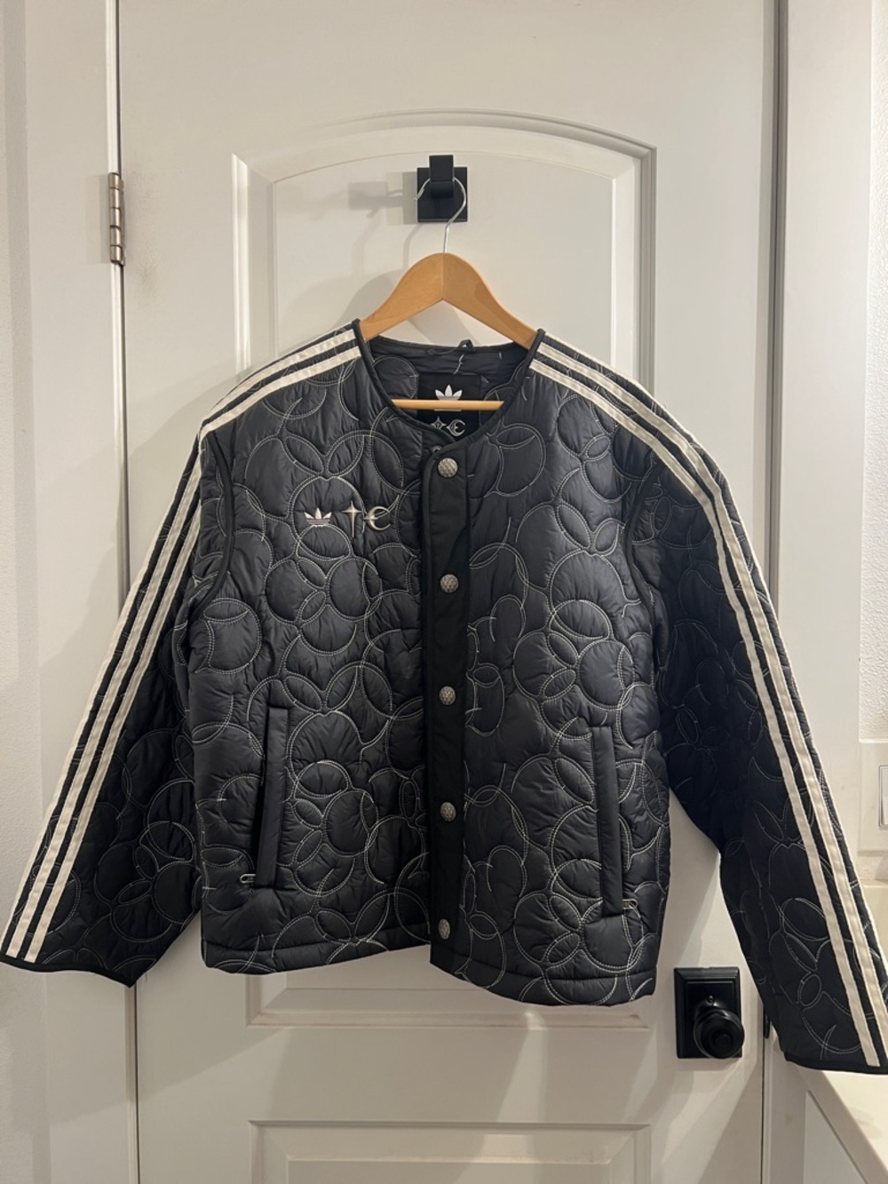 ADIDAS X THUG CLUB Black Quilted Jacket with White Three Stripes - Picture 1 of 5